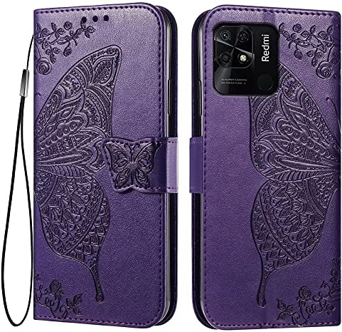 EASSGU Coque pour Redmi 10C / POCO C40 (6.71 inches) Etui Flip Magnétique avec 3 Fentes pour Cartes 1 Portefeuille, Housse - Violet foncé