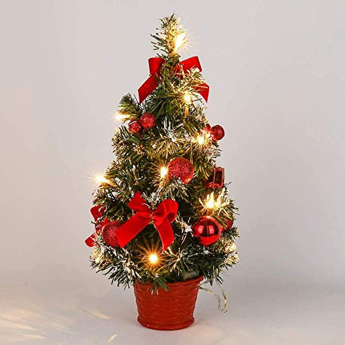 FLBT Petit Arbre de Noël pré-illuminé avec lumières, 16 Pouces Mini Table Arbre de Noël Artificiel avec Maison Bureau décor Shopping Barre de fête (Rouge) Needed