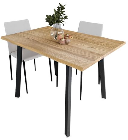 Lumarc Taormina, Esstisch aus Massivholz Eiche und Stahl Handgefertigt, Küchentisch, Dining Table, Schwarz, 112x72x76 cm, Langlebig & Stilvoll