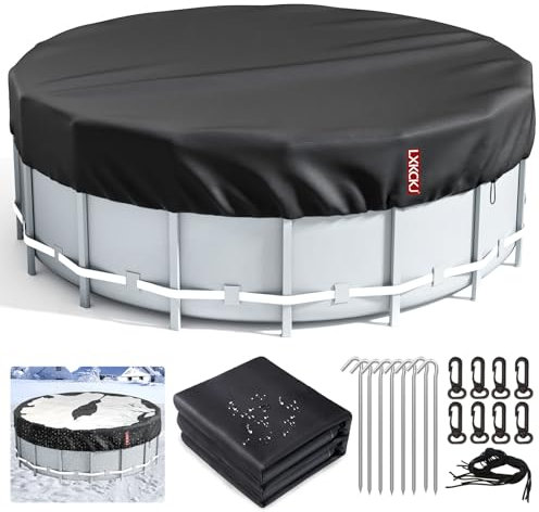 LXKCKJ Runde Poolabdeckung, Winterabdeckungen für oberirdische Pools, Extra Dicke Poolabdeckung mit Kordelzug Design, PE Plane Ideal für wasserdicht und staubdicht (7,6 m,Schwarz)
