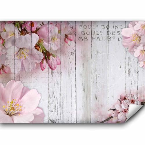 murando Fototapete Premium-Vlies Blumen 350x256cm Foto Tapete Schlafzimmer Wohnzimmer Vliestapete XXL Wandtapete Motivtapeten Bildtapete 3d Effekt Wand Dekoration Flur Blume rosa pink Holz Bretter