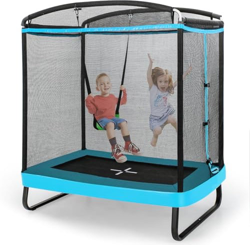 SPOTRAVEL 6FT Recreational Trampoline, 2-in-1 Kids Jumping Trampoline with Swing, Outdoor Fitness Bounce Trampoline for Children Adults (Blue)