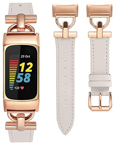 Wearlizer Lederarmband kompatibel mit Fitbit Charge 6/Charge 5 Armbänder für Damen, Dressy Slim Lederband Armband mit D-Shape Metallschnalle Ersatzarmband für Charge 6/Charge 5