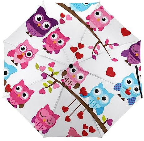 Automatischer Regenschirm Rosa Blau Eulen Regenschirm Kompakter Faltbarer Winddichter Reise Regenschirm