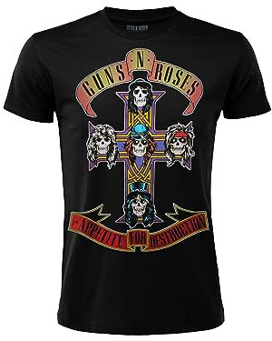 T-Shirt Guns N Roses Appetite for Destruction. Maglietta Hard Rock Band Ufficiale. Maglia Album Disco Vinile CD. Unisex Uomo Donna. Nera. Adulto Ragazzo. (L)