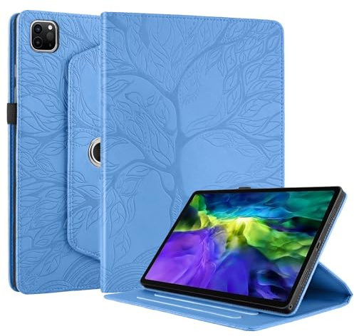 Succtopy Coque pour iPad Pro 12.9 Pouces 6ème/5ème/4ème/3ème Génération (2022/2021/2020/2018) Support Rotatif à 360 Degrés Étui PU Cuir Housse de Protection avec Porte-Crayons iPad Pro 12.9 Bleu