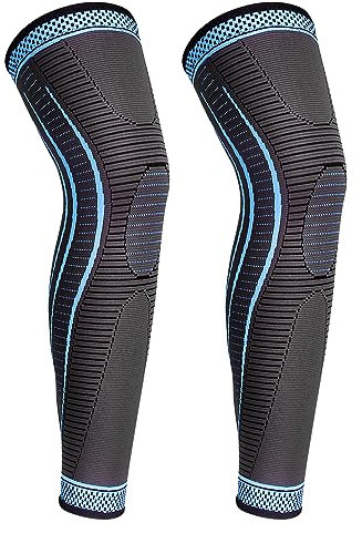 yeloumiss Kniebandage Lang 2 Stück Kniestütze Kompressions Knieschützer mit Rutschfestem Silikon Atmungsaktiv Knieorthese für Männer Damen für Sport Laufen ACL Arthritis (Blau, M)