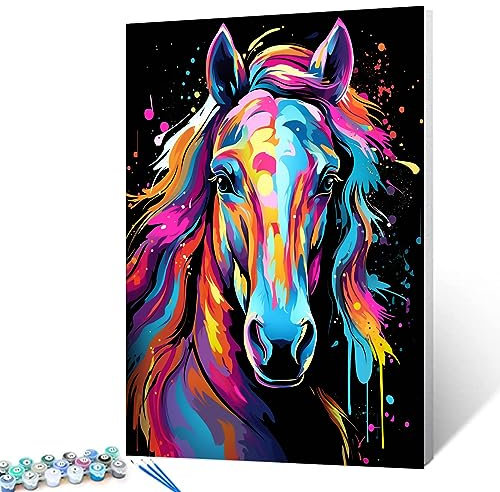 Tucocoo Pferd Nahaufnahme Malen nach Zahlen für Erwachsene, DIY Digitales Ölgemälde-Kits auf Leinwand mit Pinseln und Acrylpigment, Graffiti-buntes Tierbild für Heimdekoration, Geschenke, 40x50 cm