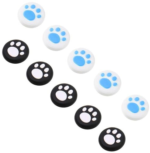 Nayubo 10 STÜCK Silikon Daumengriffkappen Niedliche Katzenpfote Design Joystick Abdeckungen Ersatzknopfkappen für Nintendo Switch/OLED/Lite Konsole (Weiß-Blau, Schwarz-Weiß)