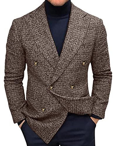 Blazer pour homme - Gris à carreaux - Coupe droite - Veste en tweed pour homme - Veste de costume vintage élégante à double boutonnage - Veste blazer pour les loisirs et les affaires - Veste blazer