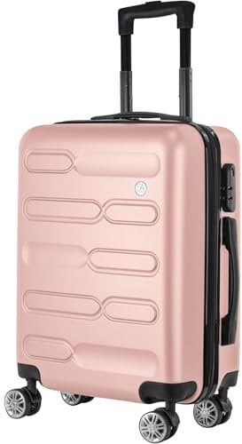 SA Products Cabin Suitcase | 34L Carry On Suitcase, Cabin Bag 55x40x20 with Combination Lock | Hard Shell Suitcase with 4 Wheels Cabin Luggage, Cabin Bags 55 x 40 x 20 Approved (Rose Gold)