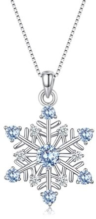 Zolkamery Silber Weihnachten Damen Halskette, 925 Sterling Silber Schneeflocke Halskette, Hypoallergen 45+5cm Silber Kette Anhänger mit 5A Blau Zirkonia, Geschenk zum Weihnachten für Frauen Mädchen