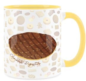 Purely Home Chocolate Digestive Ceramic Mug - Novelty British Biscuits/Cookie Print - Tea Coffee Gift/Present Yellow Mug