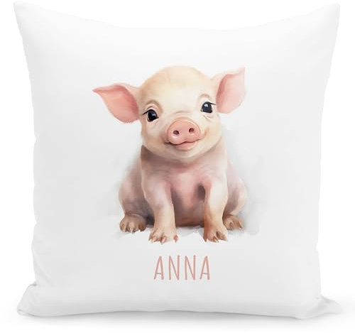 Schwein Kissen personalisiert mit Namen Kinderkissen Kuschelkissen Kinder Geschenk Kinderzimmer Deko Junge Mädchen Zierkissen Dekokissen 40x40 cm inkl. Füllung und Bezug