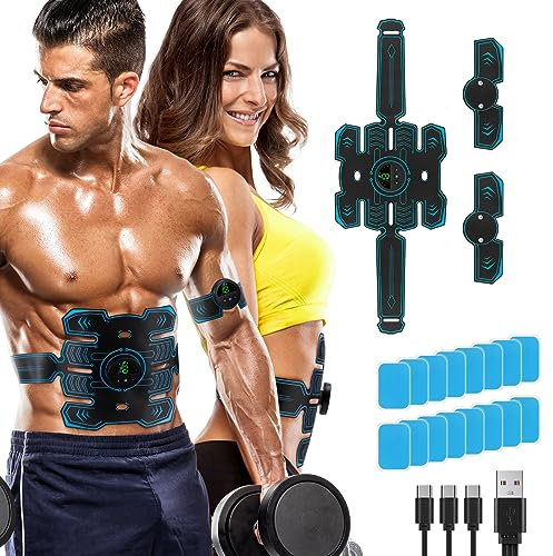 EMS Bauchmuskeltrainer, Bauchtrainer, USB Wiederaufladbar Muskelstimulator, EMS Trainingsgerät mit 6 Modi & 19 Intensitäten, LCD Bildschirm Elektrische Bauch Trainer für Arm/HIPS/Bein, Unisex