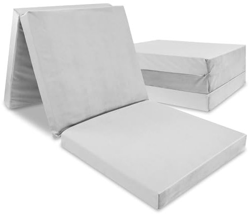 Totsy Baby Gästebett Matratze Klappmatratze 195 x 65 x 8 cm - Gästematratze klappbar Foldable Mattress Faltmatratze mit abnehmbarem ökologisch Bezug Bodenmatratze Velvet Grau