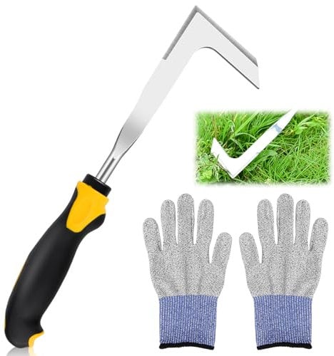 Coltello per Erbacce in Acciaio Inossidabile, Estirpatore Erbacce Manuale, Sarchiatrice da Cortile, Rimuovere Le Erbacce con Guanti da Giardinaggio per Rimuovere Muschio ed Erbacce
