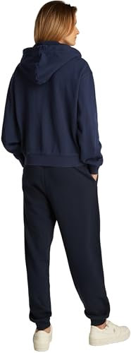 Tommy Hilfiger Damen Sweatshirt mit Reißverschluss Script Zip mit Kapuze, Blau (Dark Night Navy), M