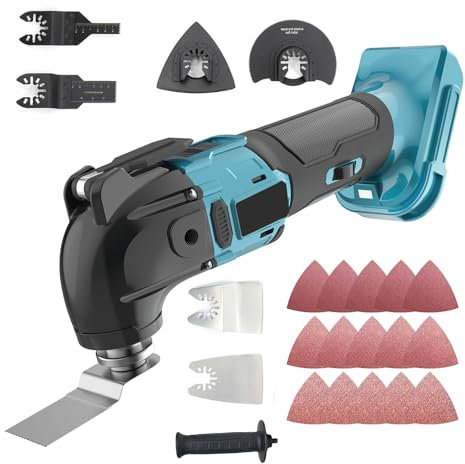 Bürstenloser Akku Multifunktionswerkzeug, Ersatz für Makita 18V BL1850, mit 22 Zubehör, Multitool 6 Einstellbare Geschwindigkeiten, zum Entfernen,Schaben,Schneiden (ohne Akku)