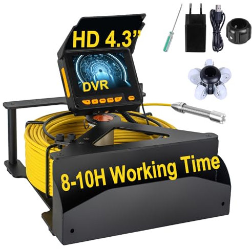 Kanalkamera, 30 m, 10,9 cm HD-Bildschirm, SYANSPAN 23 mm Endoskopkamera mit Licht, 16 GB DVR, tragbare Abflusskamera mit 8500 mAh Akku, ideal für Klempner und Hausbesitzer