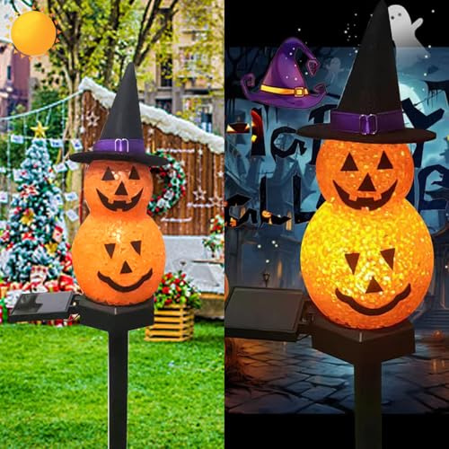 El muñeco de Nieve de Calabaza LED Alimentado por energía Solar está enchufado en el Suelo, y la Encantadora lámpara de Ambiente Decorativo al Aire Libre de Halloween.