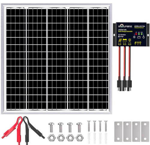 SOLPERK Solar Panel Kit 50W 24V, Intelligent Waterproof 10A PWM Controller, Home Outdoor Solar Battery Charger for RV Car Boat Marine Tractor Camping, 24 Volt Batteries Solar Panel Charger