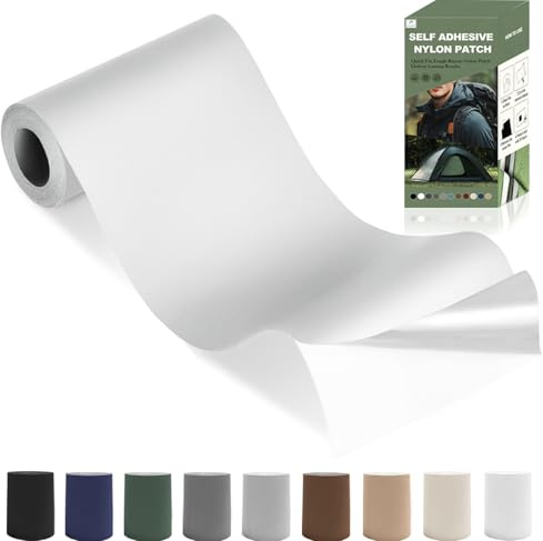 Nylon Selbstklebende Patches,1Rolle 200 * 7.6cm NylonReparatur Flicken,Selbstklebender Wasserdichte Reparatur Patch für Daunenjacke,Zelt,Rucksack(Weiß)