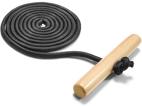 euluoziqing Schlittenseil Zugseil, 1,8m Schlitten Zugseil, Schlittenseil mit Holzgriff, Zugleine für Schlitten und Rodel im Winter (Schwarz)