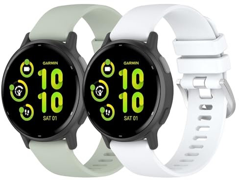 Garmcool 20mm Cinturino Compatibile per Garmin Vivoactive 6/5/3 Bracciale Verde Bianco Silicone, Sportivo Sostitutivo Cinturini Compatibile per Garmin VivoMove Trend/Sport/Style