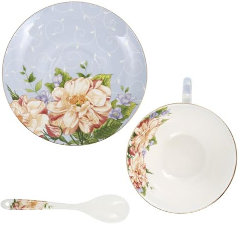OKUMEYR 1 Juego Juego De Tazas De Cafe Vajilla De Taza De Café Tazas y Platillos De Té Reales Taza De Te Kit De Taza De Té y Cuchara De Platillo Café Exprés Porcelana Blanca y Translúcida