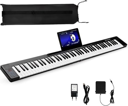 GOPLUS Piano Digital 88 Teclas Portátil, Piano Electrónico Teclado con MIDI Bluetooth, 128 Tonos, 128 Ritmos, Pedal y Bolsa de Transporte, Piano Multifuncional Plegable para Niños y Principiantes