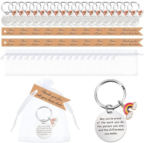LATERN 60 Stück Mitarbeiter Anerkennung Geschenkes, Dankesgeschenke enthalten 20 Inspirierende Schlüsselanhänger, 20 Weiße Organzabeutel, 20 Dankeskarten - für Lehrer Mitarbeiter Abschiedsgeschenk
