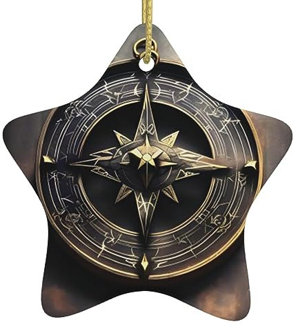 Magical Design Nordische Runen Kompass Weihnachtsschmuck Keramik Weihnachtsbaum Hängende Dekorationen Stern Xmas Anhänger für Weihnachtsdekorationen 2024 Christbaumschmuck Geschenke
