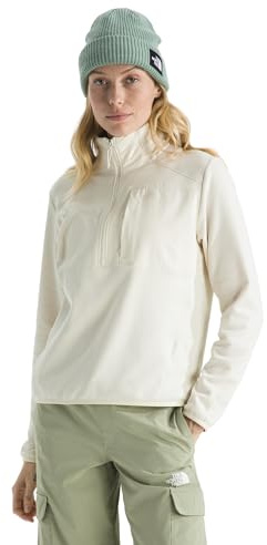 The North Face Women's TNF Performance Fleece Quarter Zip Jacket - Lightweight Pullover with Secure Chest Pocket, White Dune, X-Small