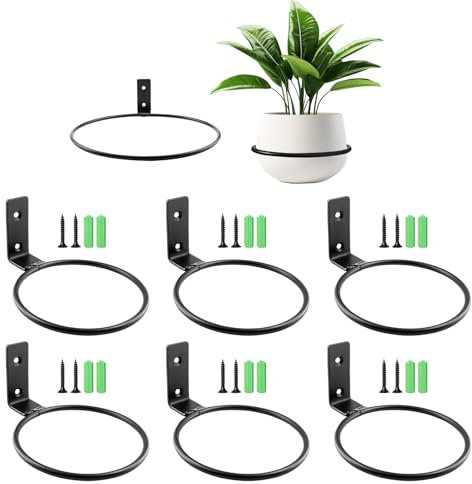 6 Stück Wand Pflanzer Rack, Blumentopf Wandhalterung 11cm, Pflanzenhalter Wand, Blumentopf Wandhalterung Haken, für Blumentöpfe Garten Balkon, mit Schrauben, Schwarz