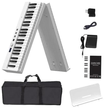 Folding Piano 88 Keys Adult Electronic Piano Beginners Midi Controller Musical Keyboard Professional Portable(White,UK)