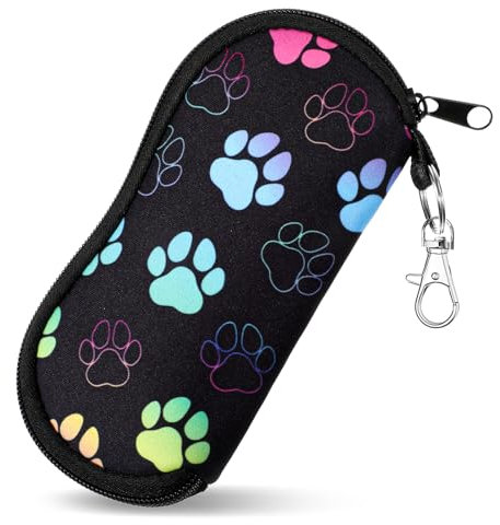 Apausvcm Custodia morbida per occhiali da sole, motivo zampa, con clip, in neoprene, con cerniera, per donne, uomini, bambini, Colorato, Taglia unica