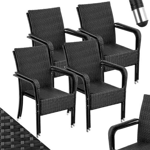 tectake® Rattan Stühle Esszimmer Outdoor, Stapelstühle, Gartenmöbel Set, Gartenstühle stapelbar, Outdoor Küche, Terrasse, Wintergarten Möbel, Korbsessel Armlehne, Terrassenmöbel - 8er Set