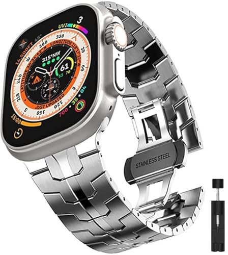 NVVVNX Cinturino in acciaio inossidabile per Apple Watch Ultra 49mm Serie 8 7 6 SE 5 4 45mm 41mm 44mm 40mm Orologio in metallo per iWatch 3 42mm 38mm(Silver-tool,38/40/41mm)