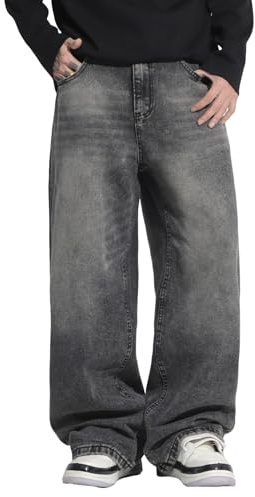 Zewool Vaqueros para hombre Hip Hop Rotos Holgados Jeans Destruidos Desgastados Forma de Pierna Ancha Vaqueros Skater Jeans Y2K Pantalones de Mezclilla, M