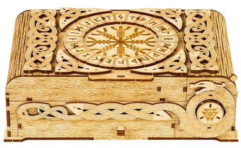 Wood Trick Nordic Chest Puzzle Box – 3D-Holzpuzzle für Erwachsene zum Selberbauen – Skandinavisch inspirierte Gravuren – Mechanisches 3D-Puzzle-Baumodell, Ingenieur-DIY-Projekt für Erwachsene