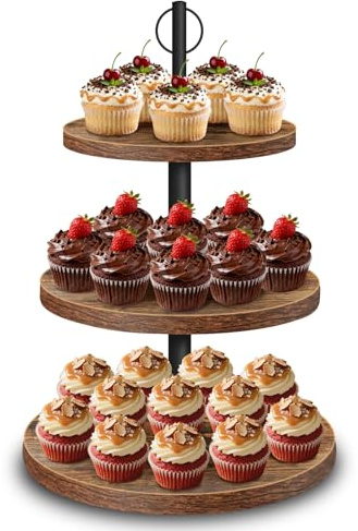 Alzata a 3 piani in legno – Grande supporto per cupcake Ø 30/25/20 cm, supporto per torte e torte, per muffin, torte, dessert, matrimoni, feste di compleanno, baby shower