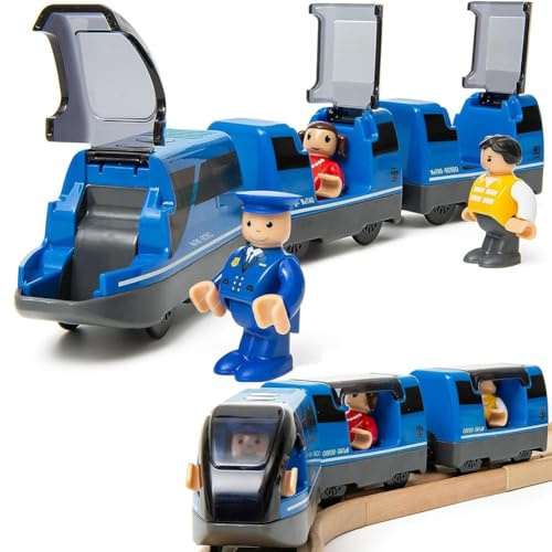 Zuoan Batteriebetriebenes Eisenbahnschienen-Set aus Holz, Spielzeug, Hochgeschwindigkeit, für Kleinkinder im Alter von 3 4 5 Jahren, Jungen, Kinder, magnetische Kupplungen, Stadtfahrzeug