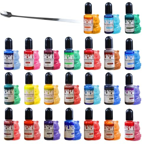 agctrler Pigmento a base d'acqua, 24 colori, pigmenti colorati per colata in polvere, 10 ml, colore creativo fai da te, con 1 cucchiaio, colori per colata in polvere, gesso per colata, cemento