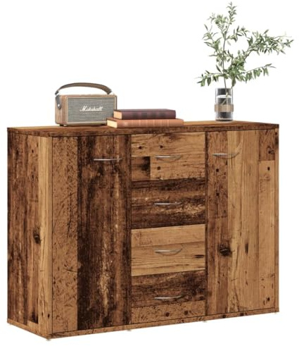 Hommdiy Sideboard Altholz-Optik 88x30x64 cm Holzwerkstoff Kommode mit viel Stauraum Schrank mit 4 Schubladen 2 Türen