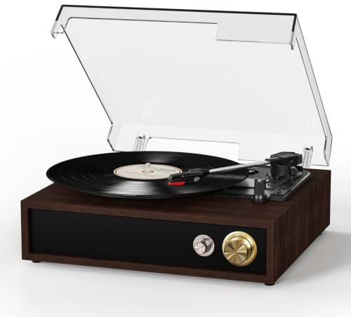 FYDEE Tocadiscos - Bluetooth de doble vía | 3 tamaños LP | Altavoces estéreo integrados | Tocadiscos de 33/45/78 RPM | Salida USB y grabación MP3 | Salida RCA para discos de vinilo | Palisandro