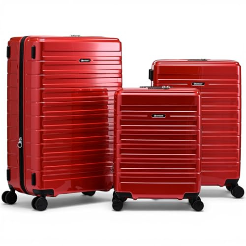 Eminent Voyager Kofferset 3-Teilig, Erweiterbar, Hartschalenkoffer, 4 Rollen, Leicht, TSA Schloss, Handgepäck Mittel Groß, Trolley Reisekoffer Rollkoffer Urlaub Rot