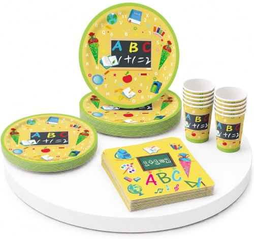 50 Stück Einschulung Partygeschirr Set,Schulanfang Party Deko, Schulstart Geburtstag Geschirr mit Teller Becher Servietten,Party Geschirr für 10 Gäste