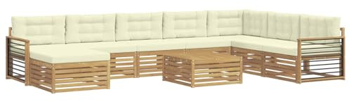 vidaXL Outdoor-Sofagarnitur 9 pcs Weiß und Creme Massivholz Akazie, Gartenmöbel, modernes Outdoor-Sofa-Set, Akazienholz, modulares Sofa, ideal für Pool und Terrasse