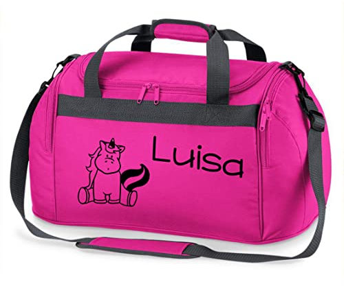 Sporttasche mit Namen für Mädchen | Motiv Einhorn für Kinder | Personalisieren & Bedrucken | Reisetasche Umhängetasche Duffle Bag (pink)